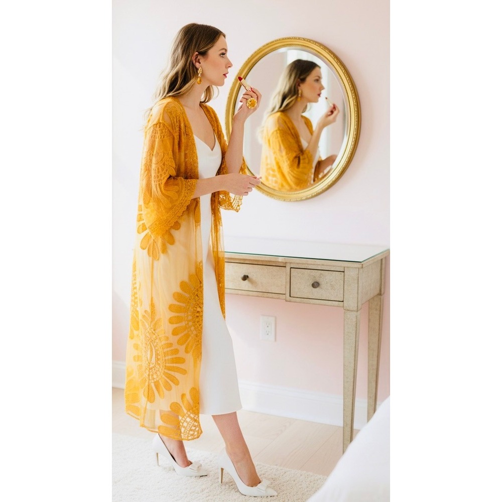 Lace Floral Kimono Sorrento Yellow Fairycore ethereal coquette One Size